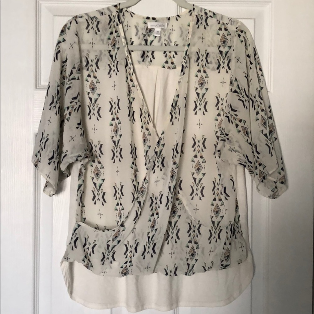 Charming Charlie Wrap Blouse, Size Medium, tribal